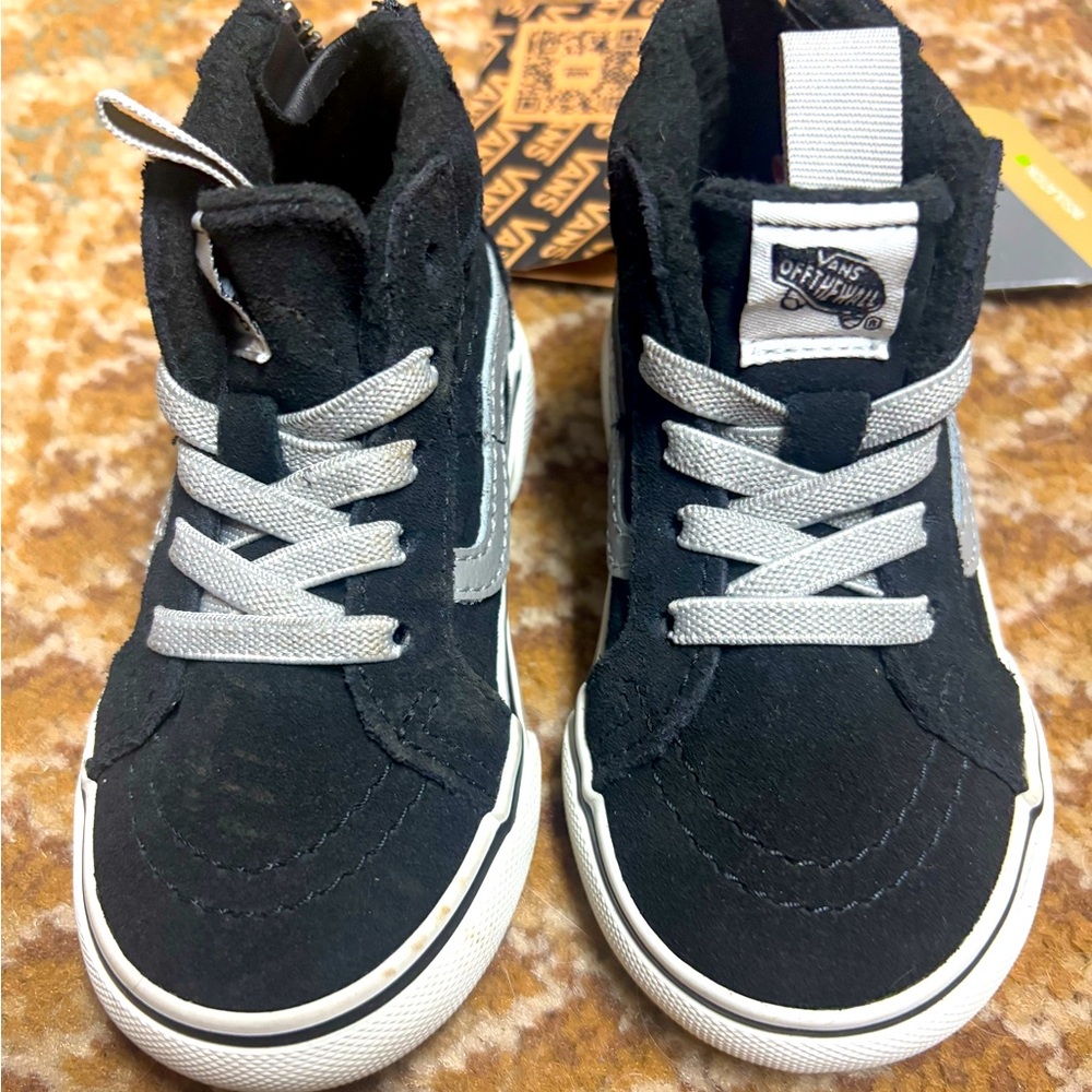 Insulated Vans toddler black high top sneakers